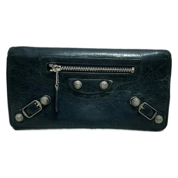 Auth BALENCIAGA Giantmoney 233599 Dark Navy Leather - Long Wallet - Picture 1 of 10